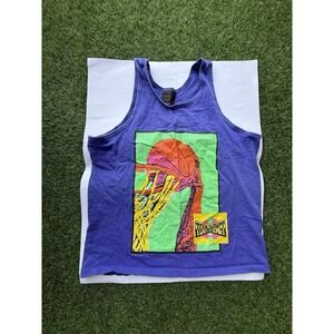 Vintage 1990s purple tank top with a neon basketball graphi